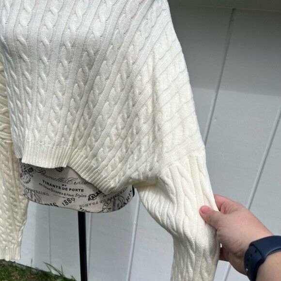 NWOT off white cable knit cropped Crewneck long sleeve sweater - Picture 7 of 12